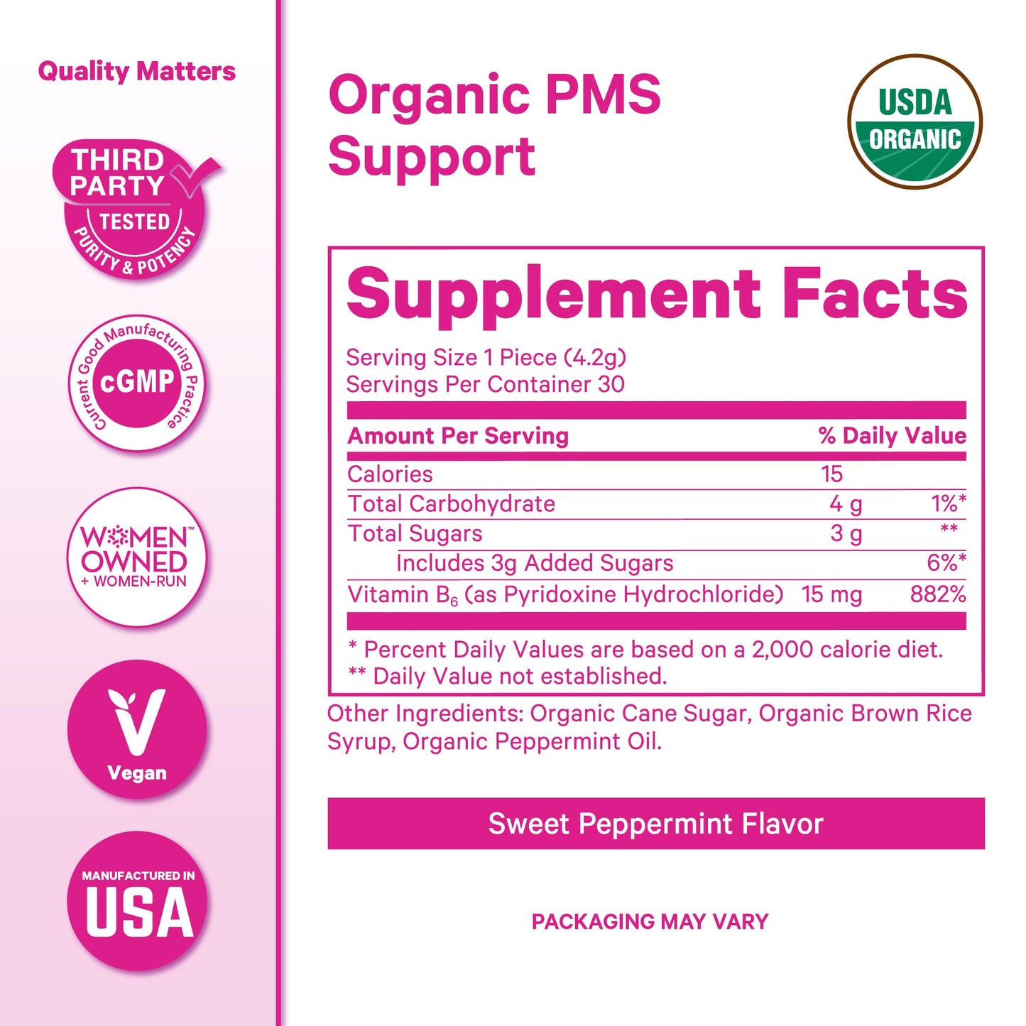 Pink Stork Organic PMS Support Sweets for Teens and Women - Simple & Natural Ingredients Vitamin B6 and Peppermint - Period, Digestion, Bloating, Mood Swings - 30 Drops Pink Stork buy supplements Au