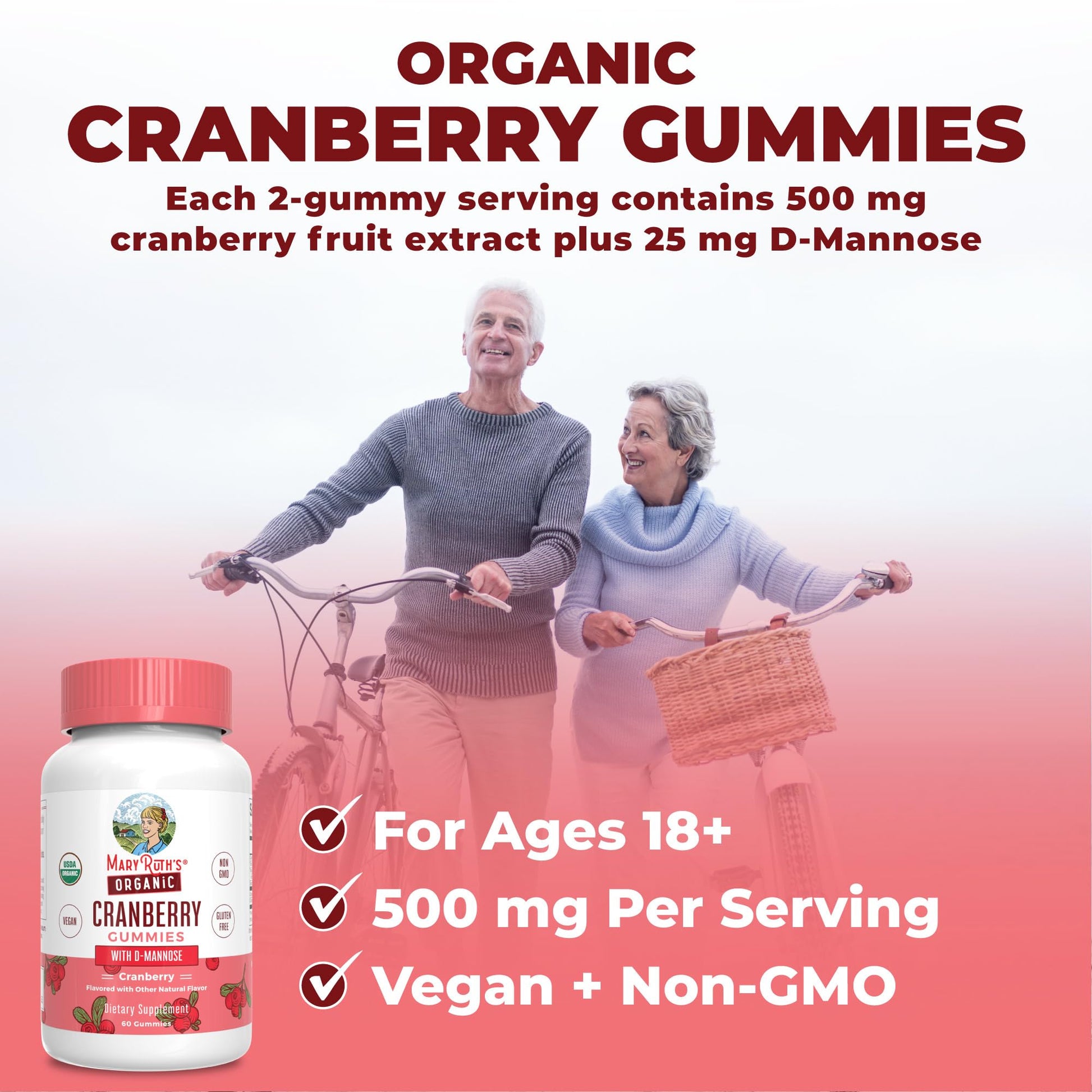 MaryRuth Organics Organic Cranberry Gummies - 500mg Supplement | Urinary Tract Health for Women | with D Mannose | Traditional Use MARYRUTH'S canada supplements