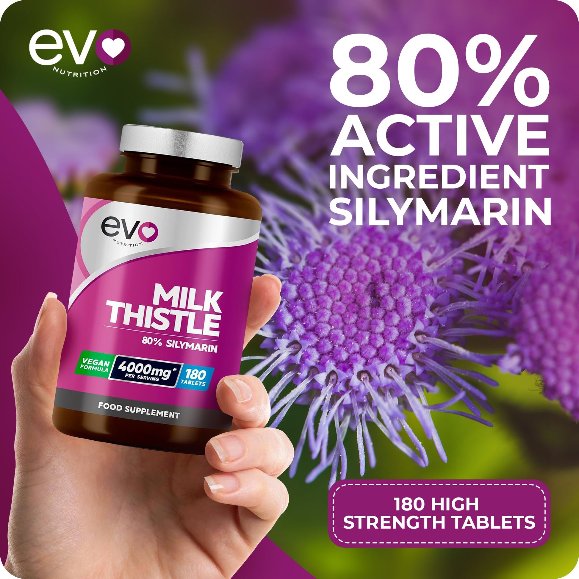 Milk Thistle Tablets 4000mg | 80% Silymarin | 180 Tablets | High Strength Vegan Supple EVO NUTRITIONBuy Supplements Australia