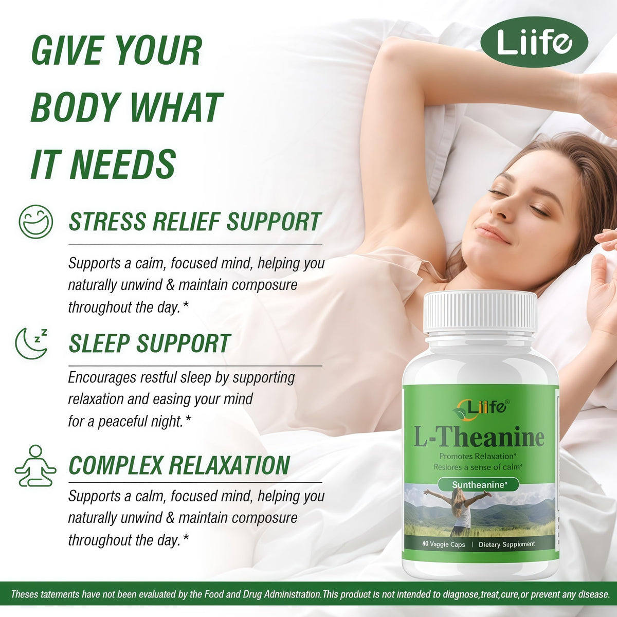 LIIFE L-Theanine (Suntheanine®) with GABA– 60 Veggie Capsules Support with Magnesium & Black Pepper for a Healthy Stress Response, Relaxation, and Focus Increases Brain Alpha-Wave Production* LIIFE buy supplements Au