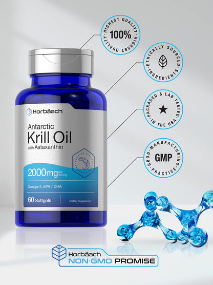 Horbäach Antarctic Krill Oil 2000mg | 60 Softgel Capsules | Omega-3, EPA, DHA Supplemen HorbäachBuy Supplements Australia