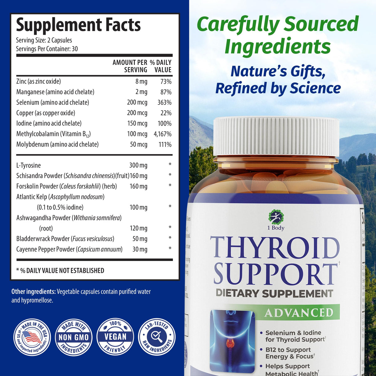 1 Body Thyroid Support Supplement for Women and Men, Selenium with Iodine, Zinc, B12, Ashwagandha and L-Tyrosine, Supports Hormone Health, Energy and Metabolism, 30 Day Supply 1 BodyBuy Supplements Australia
