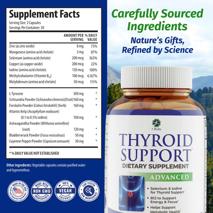 1 Body Thyroid Support Supplement for Women and Men, Selenium with Iodine, Zinc, B12, Ashwagandha and L-Tyrosine, Supports Hormone Health, Energy and Metabolism, 30 Day Supply 1 BodyBuy Supplements Australia