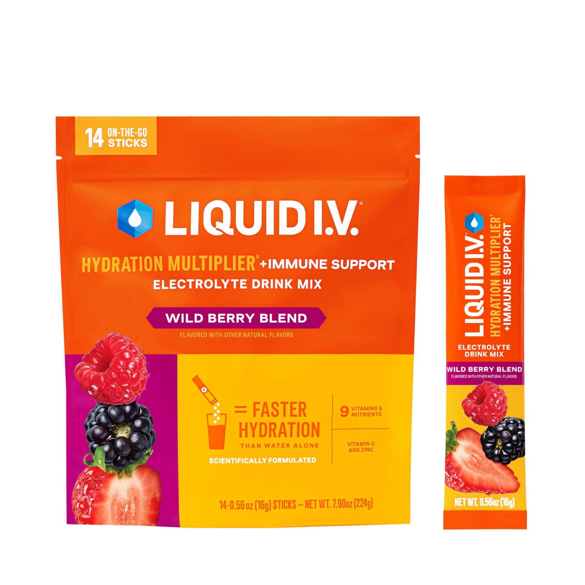 Liquid I.V.® Hydration Multiplier +Immune Support - Wild Berry Blend | Electrolyte Powder Drink Mix | 1 Pack (14 Servings) Liquid I.V.Buy Supplements Australia