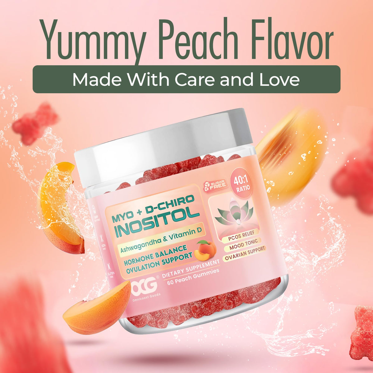 OMNICOAST GOODS, OCG Myo-Inositol & D-Chiro Inositol Gummies with Ashwagandha | PCOS Support | Ovulation & Mood Support, 40:1 Ratio Inositol for Hormone Balance, Sugar-Free, Non-GMO (60 Gummies) OMNICOAST GOODS, OCGBuy Supplements Australia