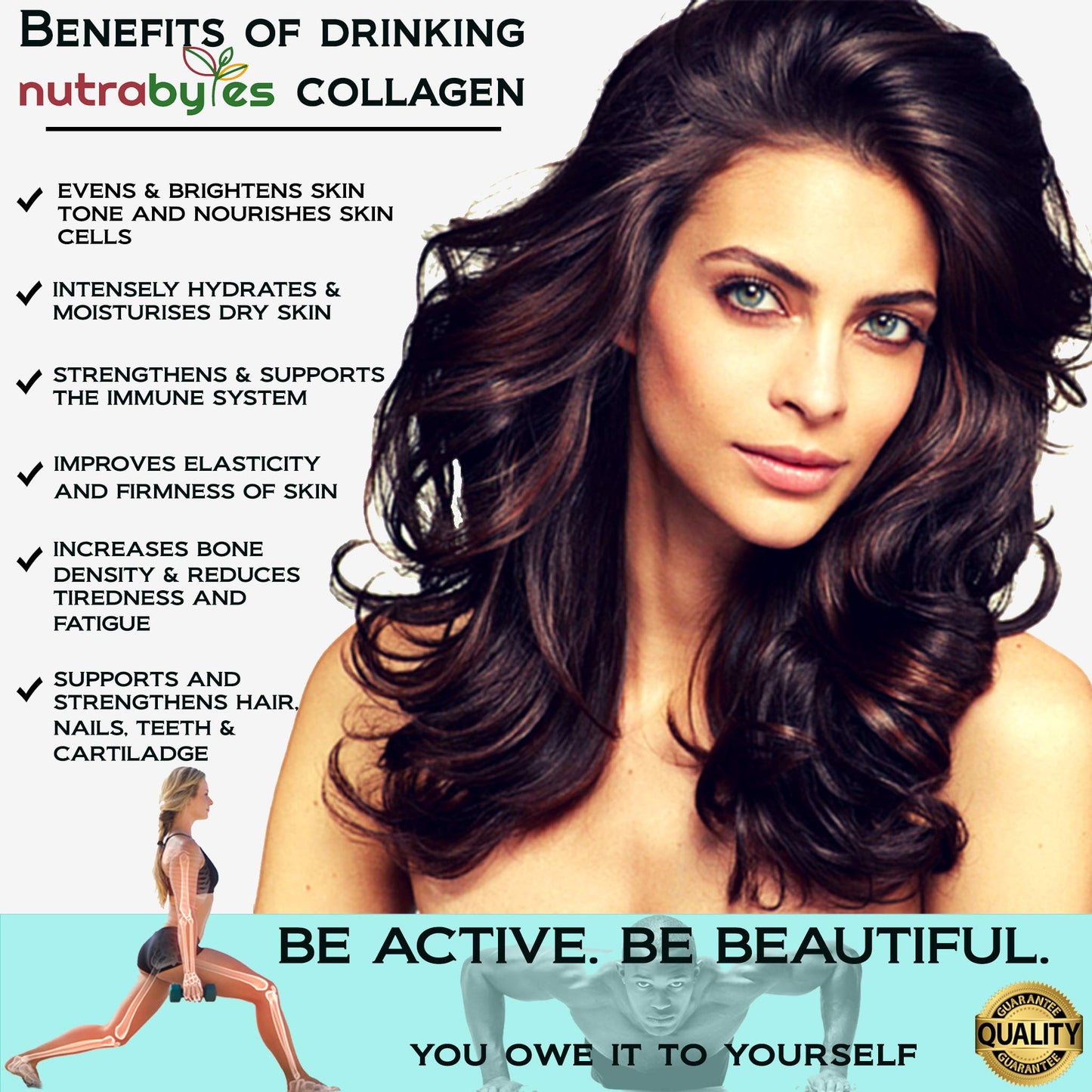 Marine Collagen Liquid 10000mg Sugar Free, Hydrolysed Peptides | Hyaluronic Acid, Biotin, Silica, Vitamin C, Vitamin D3 NUTRABYTESBuy Supplements Australia