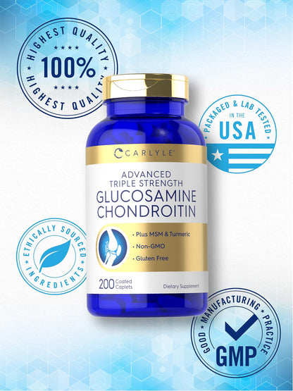 Carlyle Glucosamine Chondroitin MSM Turmeric | 200 Count | Advanced Triple Strength Supplement | Non-GMO & Gluten Free Carlyle buy supplements Au