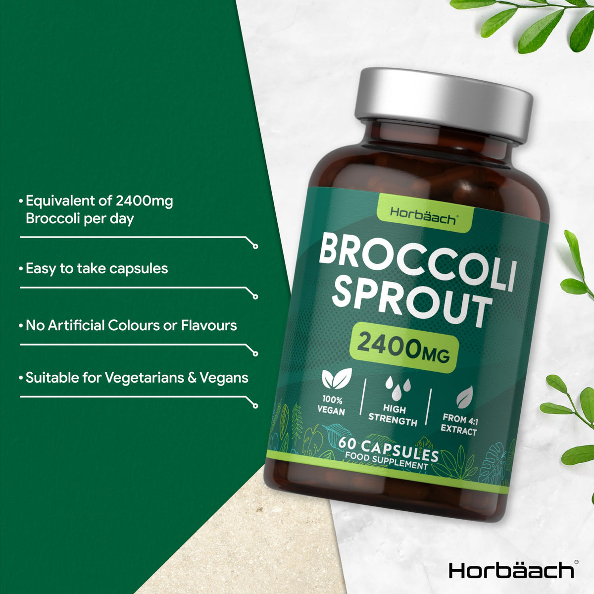 Broccoli Sprout Extract | Activated Sulforaphane Supplement | 2400mg Capsules | 60 Ct HorbäachBuy Supplements Australia