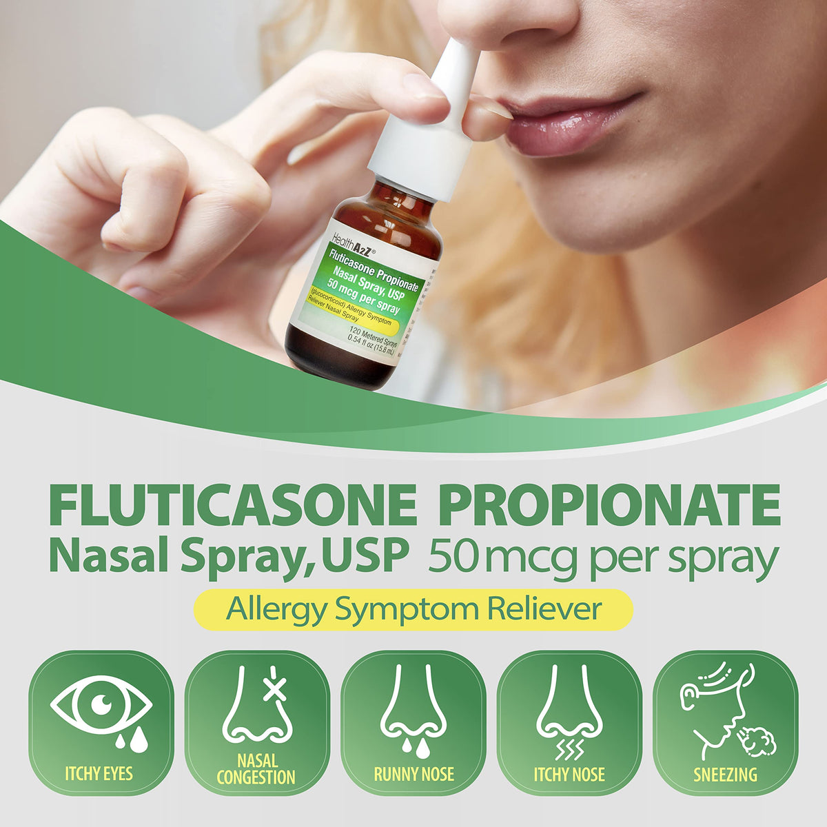 HealthA2Z® Allergy Relief, Fluticasone Propionate 50mcg, Nasal Spray, 24-Hour Allergy Relief, Dye Free, 240 Sprays (2 Pack, 120 Sprays Each) HealthA2Z buy supplements Au