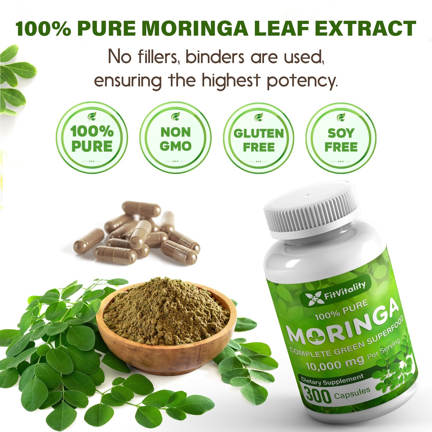 Moringa Capsules| Moringa Oleifera |10,000mg| 150 Capsules| 100% Pure| Non-GMO FitVitalityBuy Supplements Australia