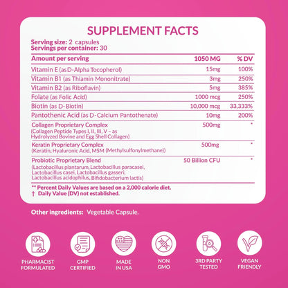 ADVANCED Women's Probiotics for Gut Health - Hair, Skin, & Nails Vitamins Support - 50 Billion CFU w/ Collagen, Biotin & Keratin - Probiotic Supplement for Digestive Health & Bloating Relief, USA-Made PharmaSupps buy supplements Au
