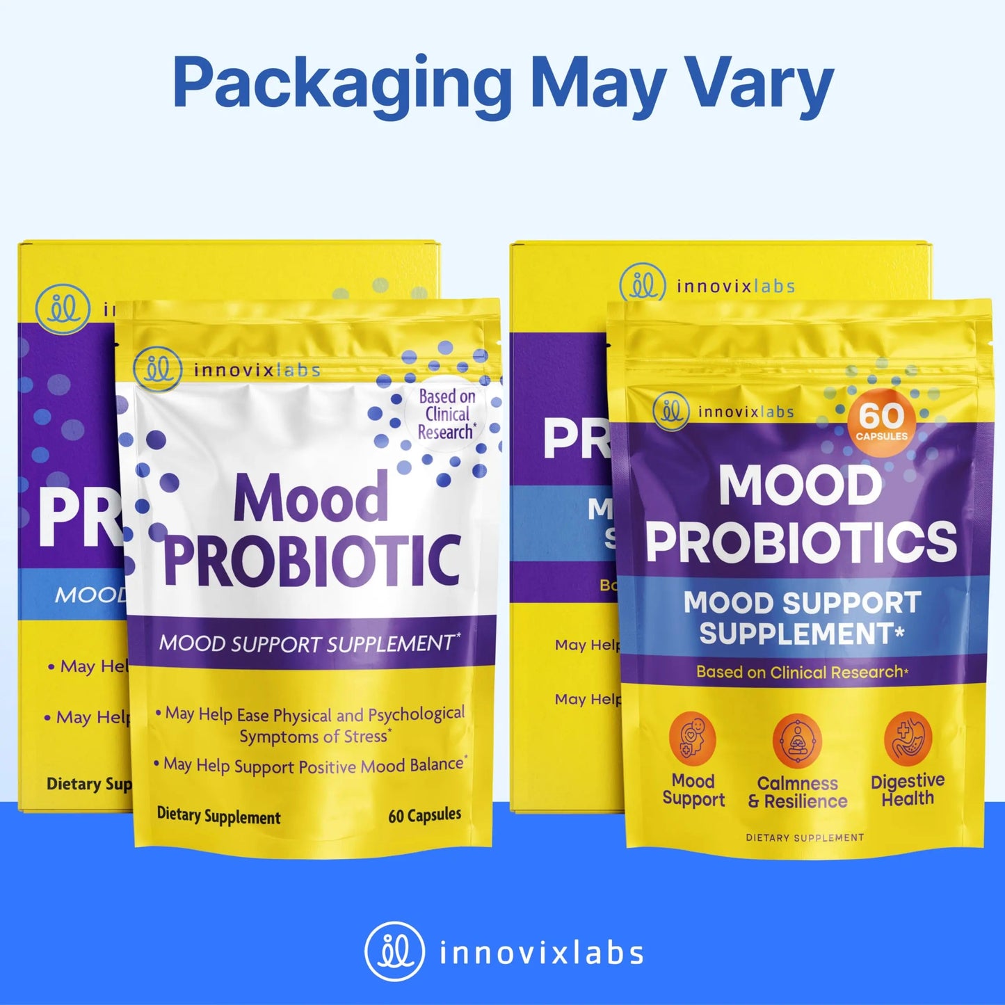 InnovixLabs Mood Probiotic for Women & Men, Clinically Studied Digestive & Mood Support Supplement, Lactobacillus helveticus Rosell-52ND & Bifidobacterium longum Rosell-175, 60 Capsules InnovixLabsBuy Supplements Australia
