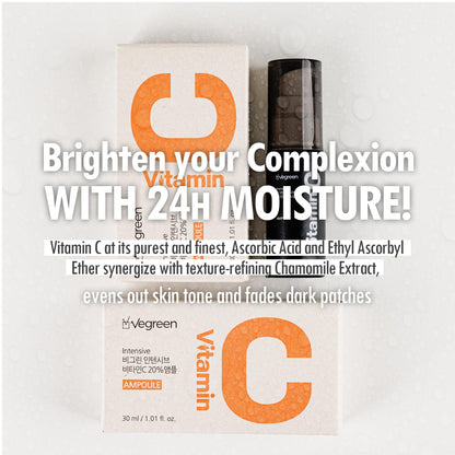 VEGREEN 20% Pure Vitamin C Ampoule for Face - Waterless Pure L-Ascorbic Acid & Chamomile for Sensitive Skin, Dark Spot Corrector, Brightening & Anti-Aging Korean Glass Skin Essence, 1.01 fl oz VEGREEN buy supplements Au
