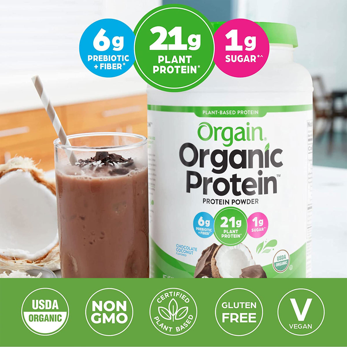 Orgain Organic Vegan Protein Powder, Chocolate Coconut - 21g of Plant Based Protein OrgainBuy Supplements Australia