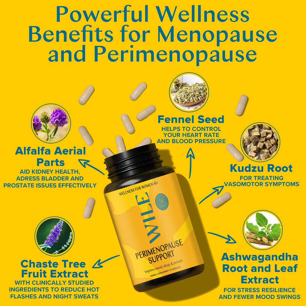 WILE Menopause and Perimenopause Supplements for Women with Ashwagandha - Menopausal Symptoms Relief for Stress, Hot Flashes, Night Sweats - Healthy Sleep & Hormone Balance Support, Vegan, 30 Servings WILEBuy Supplements Australia