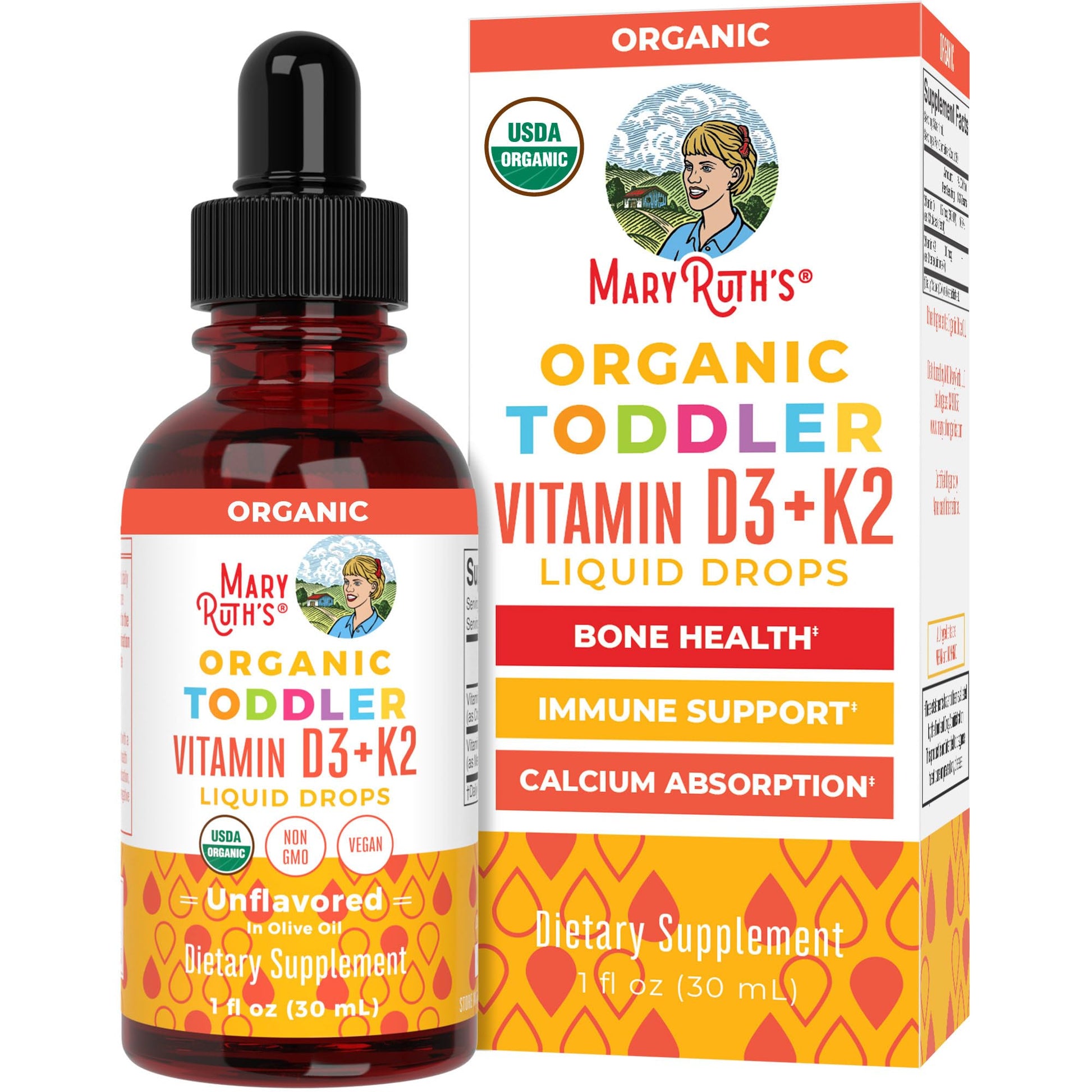 MaryRuth Organics Vitamin D3 | Vitamin K2 | Vitamin D3 K2 Drops | K2 D3 Vitamin Liquid Supplement for Toddlers | Kids Supplement for Calcium Absorption Strong Bones | Vegan | Gluten Free | 1 Fl Oz MARYRUTH'SBuy Supplements Australia
