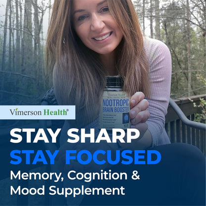 Nootropics Brain Support Supplement - Nootropic Brain Booster for Improved Focus, Concentration & Memory. Brain Nootropic for Brain Health, Mood & Energy Support. Non-GMO. Made in the USA. 60 Capsules Vimerson HealthBuy Supplements Australia