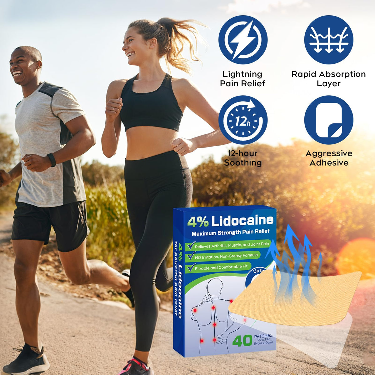 Uposiut Lidocaine 4% Patches - Extra Strength Lidocaine Patches (40 Patches), for Neck, Shoulder, Back, Knee, and Ankle Muscles, 12-Hour Effectiveness-A001L UposiutBuy Supplements Australia