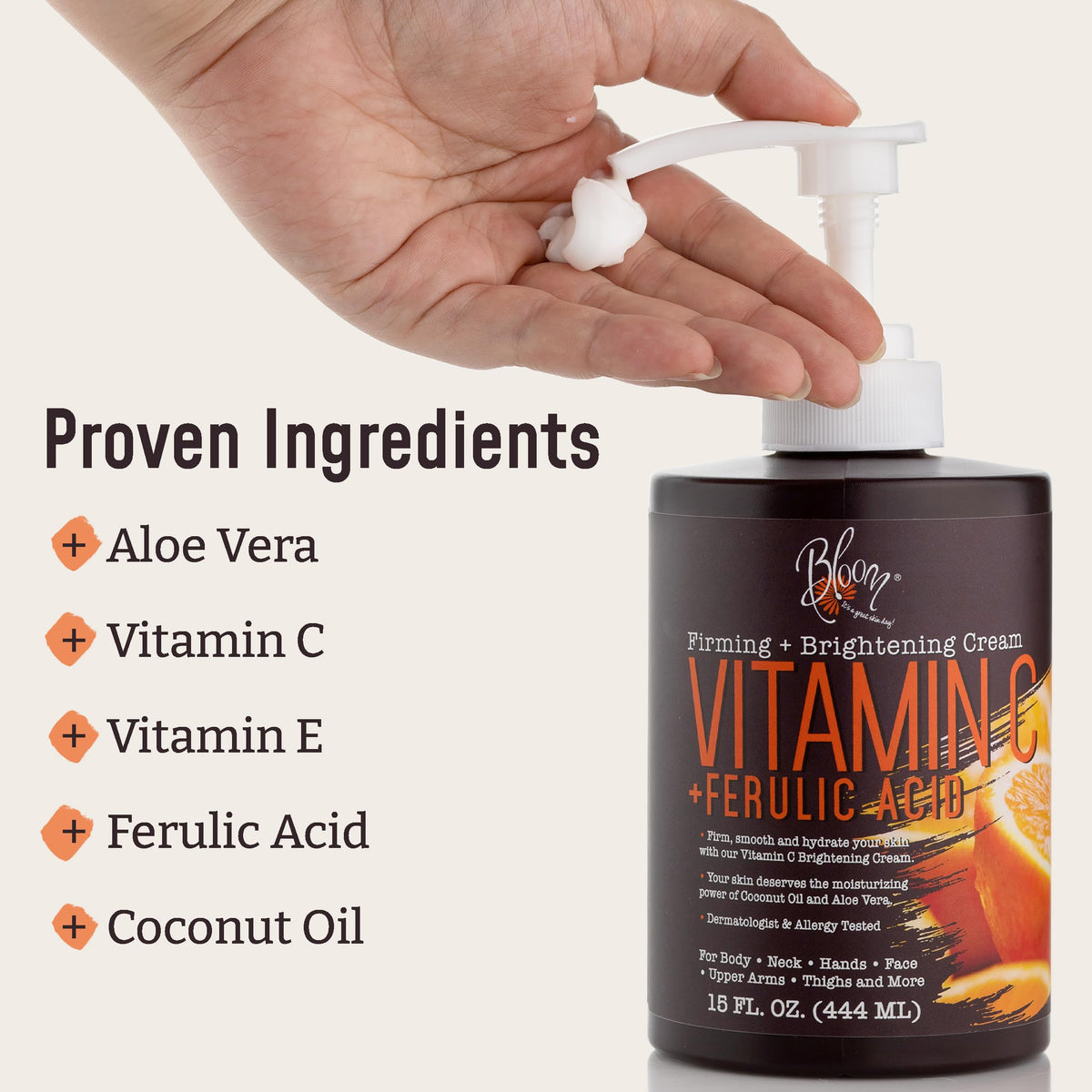 BLOOM Vitamin C Cream Body Lotion & Face Moisturizer W/Coconut Oil | Natural Skin Care BLOOM IT'S A GREAT SKIN DAY!Buy Supplements Australia