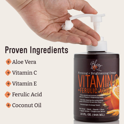 BLOOM Vitamin C Cream Body Lotion & Face Moisturizer W/Coconut Oil | Natural Skin Care BLOOM IT'S A GREAT SKIN DAY!Buy Supplements Australia