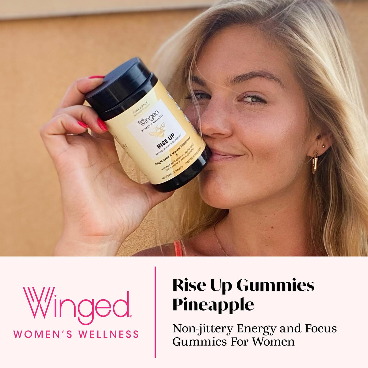 Winged Wellness Rise Up, Energy & Focus Gummies for Women - Daily Brain Boost Gummy Supplement with Natural Caffeine, Ashwagandha, B12, Nootropics Alpha-GPC & Lion’s Mane - Pineapple, 60 Gummies Winged WellnessBuy Supplements Australia