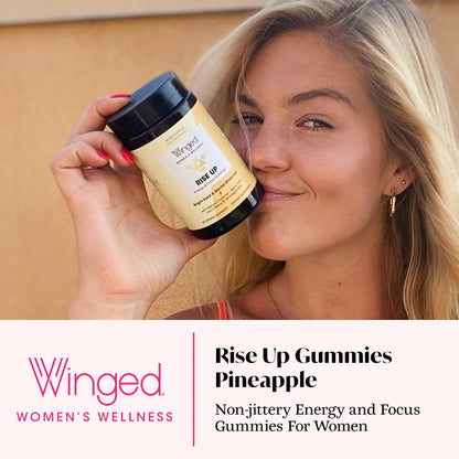 Winged Wellness Rise Up, Energy & Focus Gummies for Women - Daily Brain Boost Gummy Supplement with Natural Caffeine, Ashwagandha, B12, Nootropics Alpha-GPC & Lion’s Mane - Pineapple, 60 Gummies Winged WellnessBuy Supplements Australia
