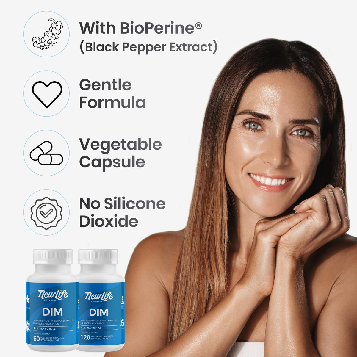 NewLife Naturals DIM Supplement 300mg for Women & Men - Hormonal Acne, Estrogen Balance Pills, Post Menopause Relief | Healthy Estrogen Level | Hormonal Balance - Bioperine | PCOS - 60 Day Supply NewLife NaturalsBuy Supplements Australia