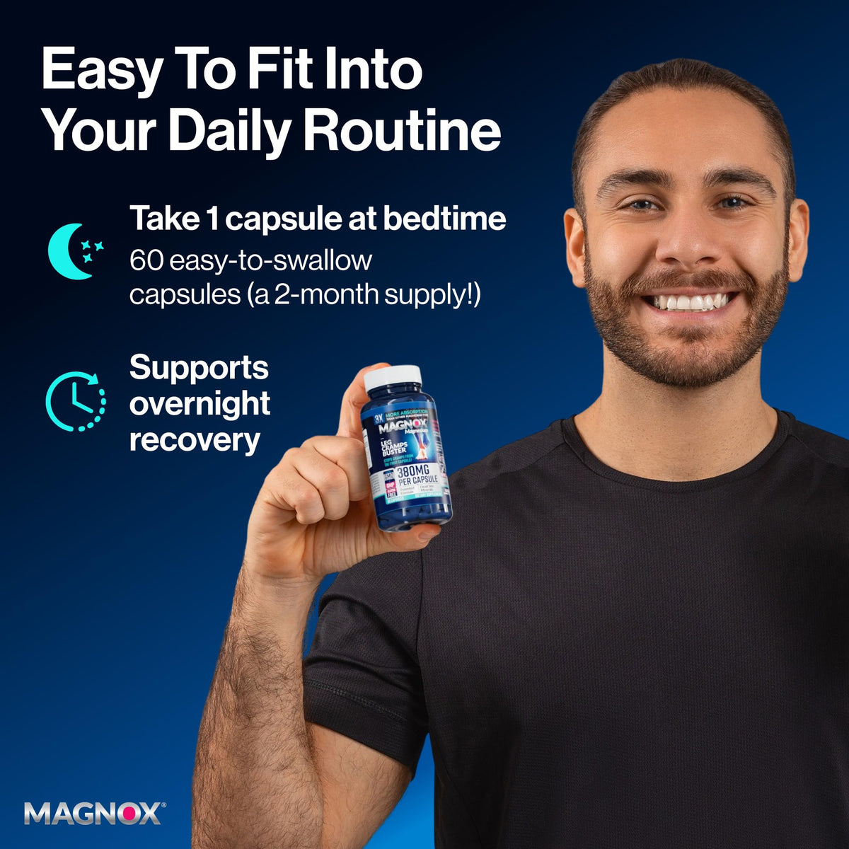 MAGNOX® Buster | Patented Clinically Tested 380mg Magnesium Supplement for Spasms & Leg Cramps at Night | One Capsule a Day for Almost Full Dosage | 3X More Absorption | Dead Sea Minerals (60 Caps) MAGNOXBuy Supplements Australia