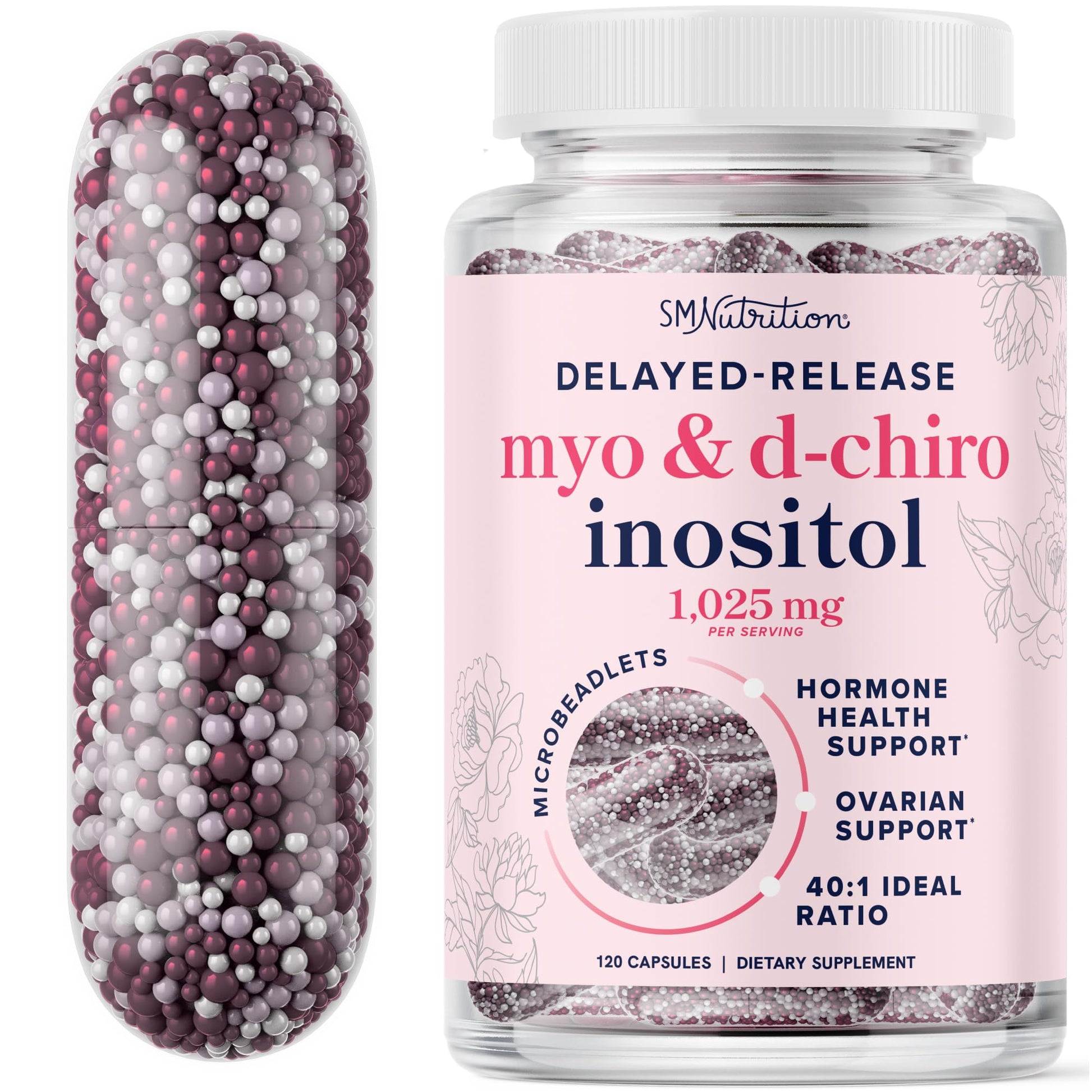Myo-Inositol & D-Chiro Inositol for Hormone Balance for Women | Microbeadlets to Regulate Menstrual Cycle & Support Ovarian Health | 40:1 Ratio Myo & D Chiro | Non-GMO | 120 Ct (1 Month Supply) SMNutritionBuy Supplements Australia