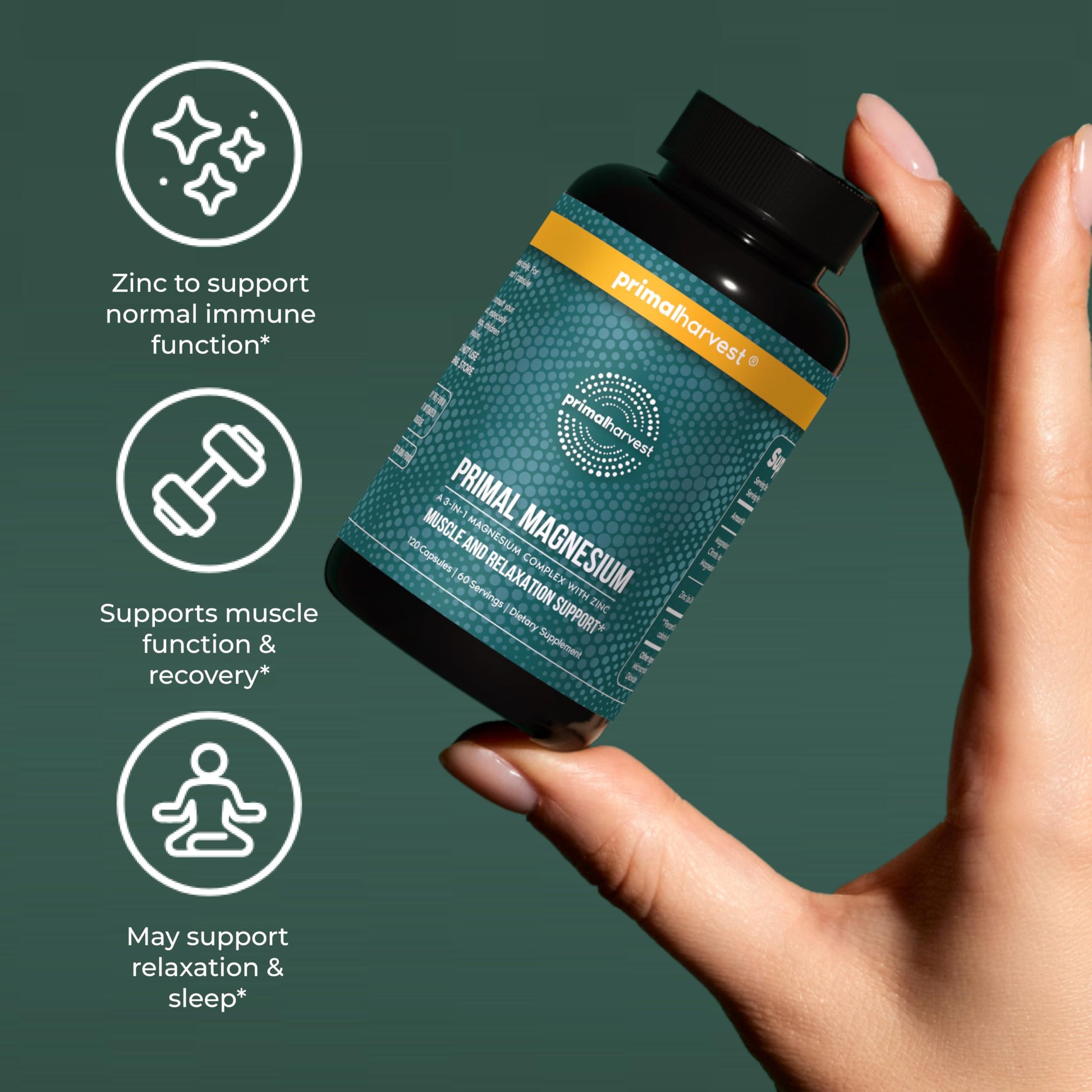Magnesium Supplement Complex 310mg by Primal Harvest with Magnesium Glycinate, Citrate, Malate, and Zinc 120 Capsules Primal Harvest canada supplements