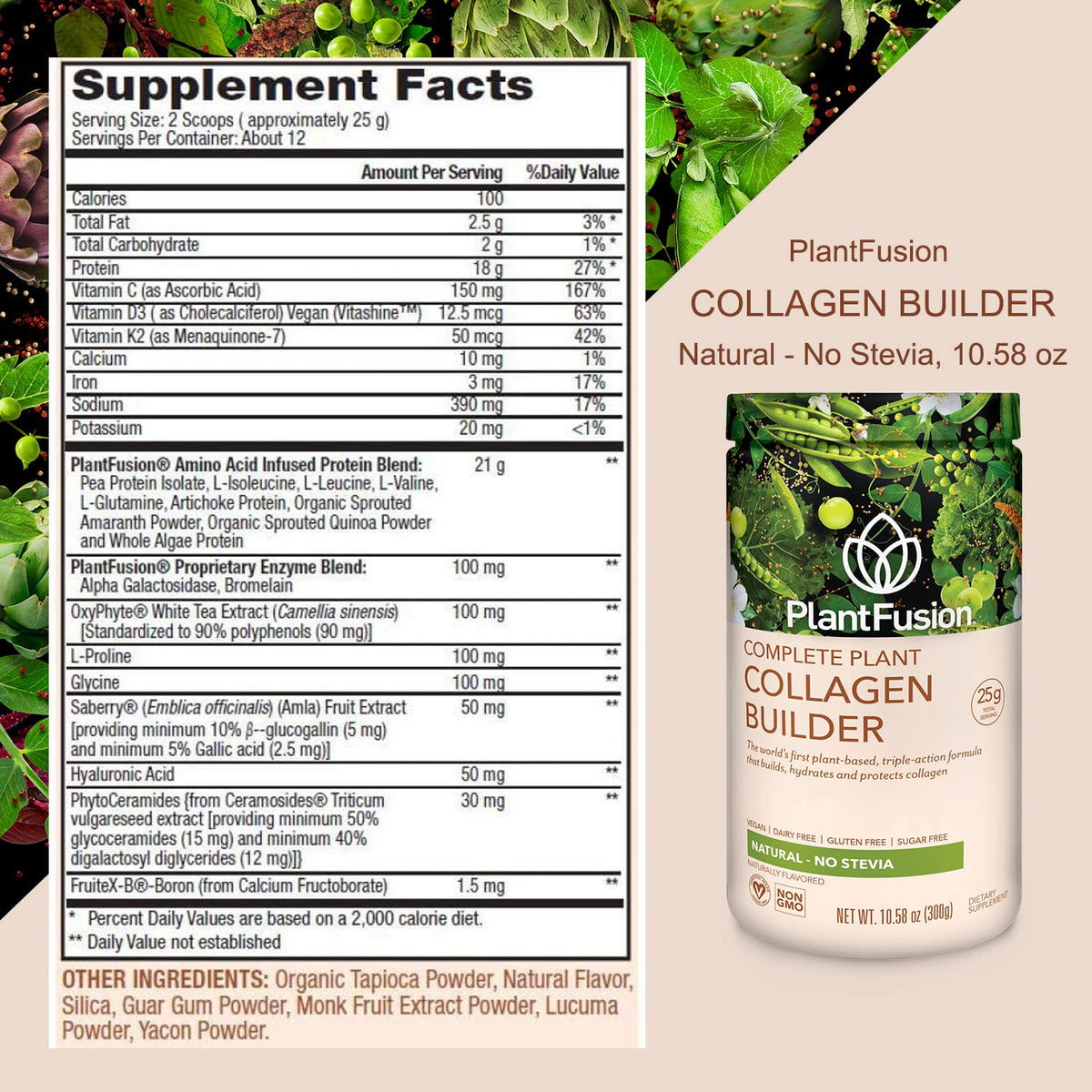 PlantFusion Vegan Collagen Powder - Plant Based Collagen Protein Powder For Muscle & Joints, Hair, Skin & Nails - Keto, Gluten Free, Soy Free, Non-Dairy, No Sugar, Non-GMO - Unflavored 10.58 oz PlantFusionBuy Supplements Australia