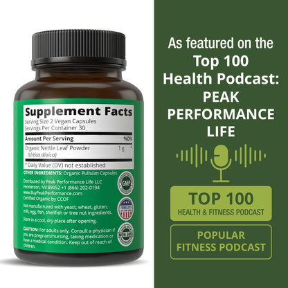 USDA Organic Stinging Nettle Vegan Capsules Made with Stinging Nettle Leaf Powder for Prostate, Hair Growth, Allergy. Better Than Root or Seed Extract. Plant Based Herb Supplement Tablets, 60 Pills Peak PerformanceBuy Supplements Australia