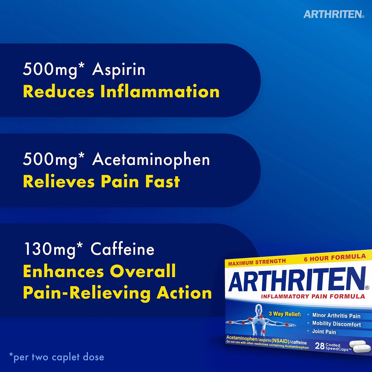 Arthriten Inflammatory Pain Formula Caplets with 3 Active Ingredients: Aspirin, Acetaminophen & Caffeine, White, 28 Count (Pack of 1) ArthritenBuy Supplements Australia