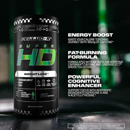 Cellucor SuperHD Thermogenic Fat Burner Weight Loss Supplement, Appetite Suppressant, & Energy Booster Capsimax, Green Tea Extract, 160mg Caffeine
