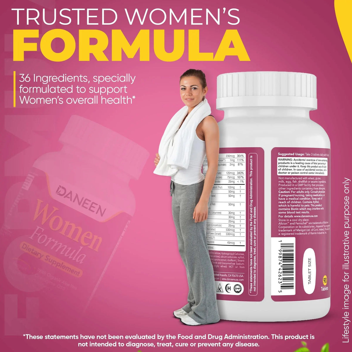 DANEEN Daily Multivitamin for Women - 36 Essential Ingredients - 90 Tablets - Vitamins for Women Multivitamin DANEEN
