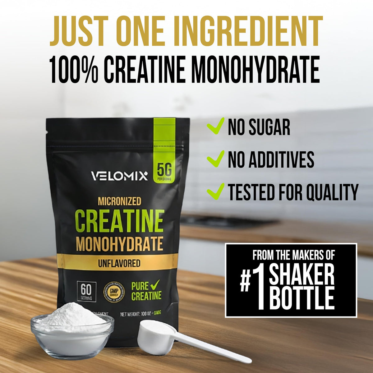 VELOMIX Micronized Creatine Monohydrate Powder - 100% Pure Creatine Powder Unflavored and Easy to Mix | Supports Muscle Growth, Recovery, and Strength | 5000mg Per Serv (5g) - 60 Servings VELOMIXBuy Supplements Australia