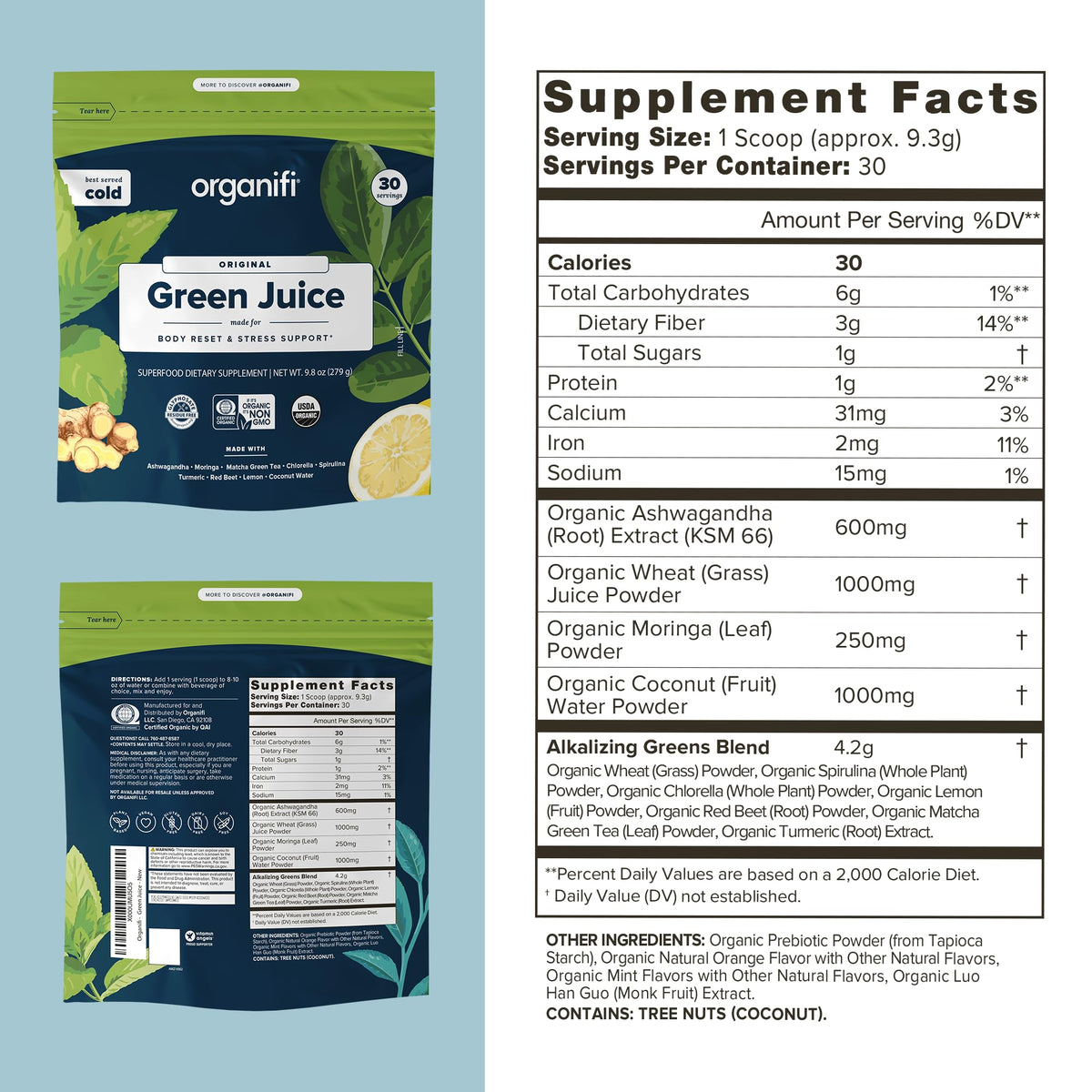 Organifi Green Juice - Powder Supplement with Organic Spirulina, Ashwagandha OrganifiBuy Supplements Australia