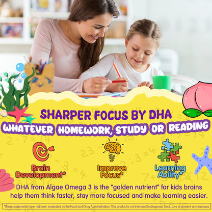 Kids Focus Gummies - Brain Supplements with Vegan Omega 3 DHA, Phosphatidylserine, L-Theanine, L-Tyrosine, Methylated B6 & B12 for Kids & Teen Support Attention, Memory, Nootropic, Sugar Free 60cts NEVISSBuy Supplements Australia