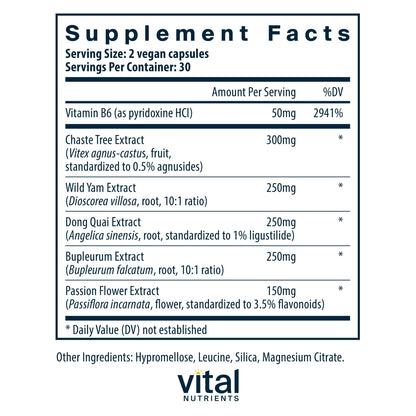 Vital Nutrients PMS Support - Vitex Berry & Passionflower Extract for Premenstrual Support & Hormone Balance* - Vitamin B6 PMS Supplements - Gluten, Dairy, Soy Free - Non-GMO - 60 Capsules Vital NutrientsBuy Supplements Australia