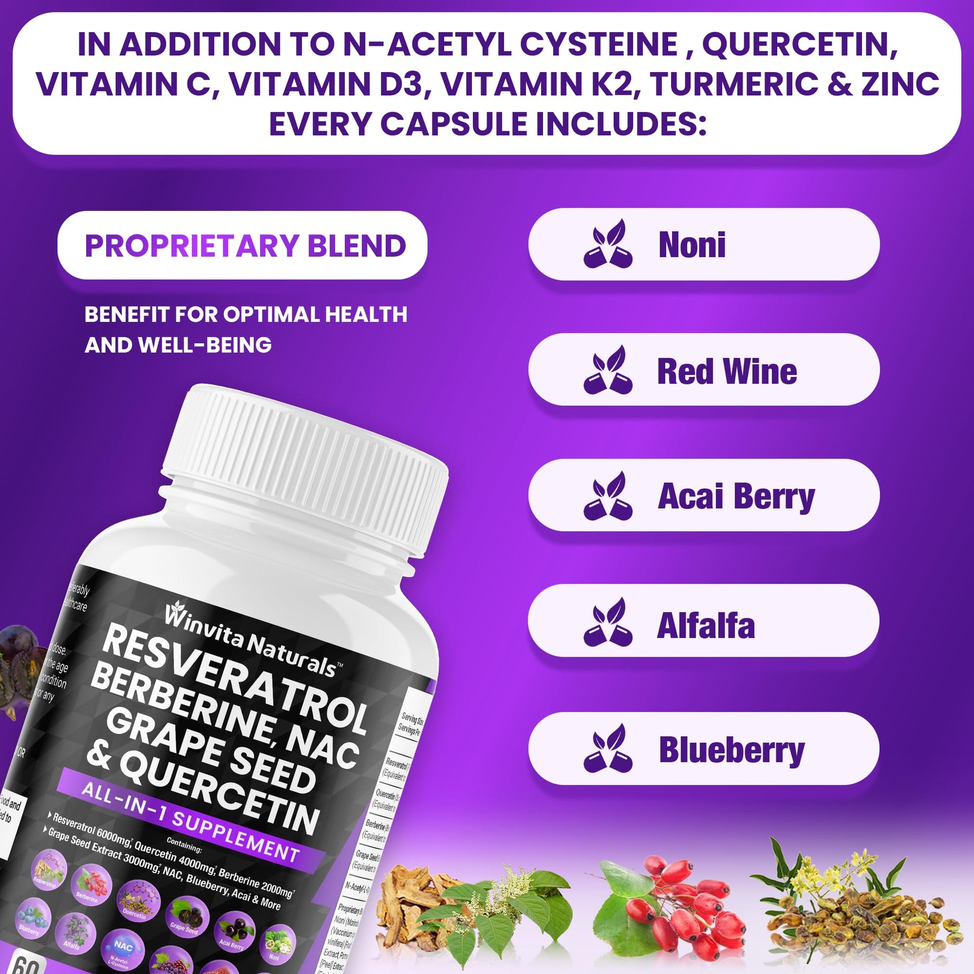 Resveratrol 6000mg Quercetin 4000mg Berberine 2000mg Grape Seed Extract 3000mg Winvita NaturalsBuy Supplements Australia