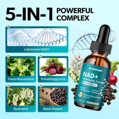 GZ HAOYUAN NAD Liquid Supplement for Women, Liposomal NAD+ Drops 1200MG with NAD Plus Resveratrol, Tmg, Quercetin, Anti-Aging, Cell Regeneration, Energy & Metabolism Support, Pineapple Flavor GZ HAOYUANBuy Supplements Australia