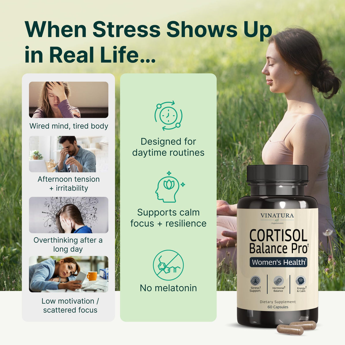 VINATURA Cortisol Supplements for Women - Cortisol Detox and Management - Adrenal Support, Stress Support, 60 Vegan Capsules VINATURABuy Supplements Australia