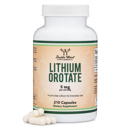 Lithium Orotate 5mg of Elemental Lithium for Cognition and Brain Health, 210 Capsules (Third Party Tested, Vegan Safe, Non-GMO) by Double Wood Supplements Double Wood SupplementsBuy Supplements Australia