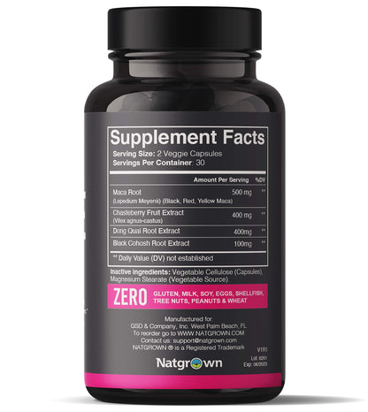 Natgrown Hormone Balance for Women PMS & Menopause Supplement for Fertility Hormonal & Menstrual Support, Helps Relief Hot Flashes - Maca Root, Vitex, Dong Quai & Black Cohosh Complex -Vegan Capsules NatgrownBuy Supplements Australia