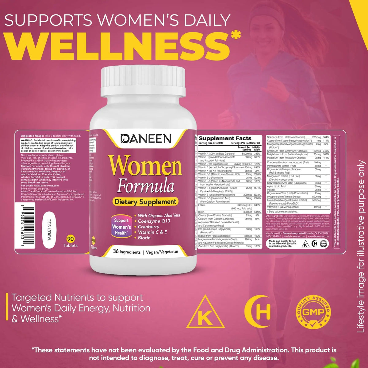 DANEEN Daily Multivitamin for Women - 36 Essential Ingredients - 90 Tablets - Vitamins for Women Multivitamin DANEEN