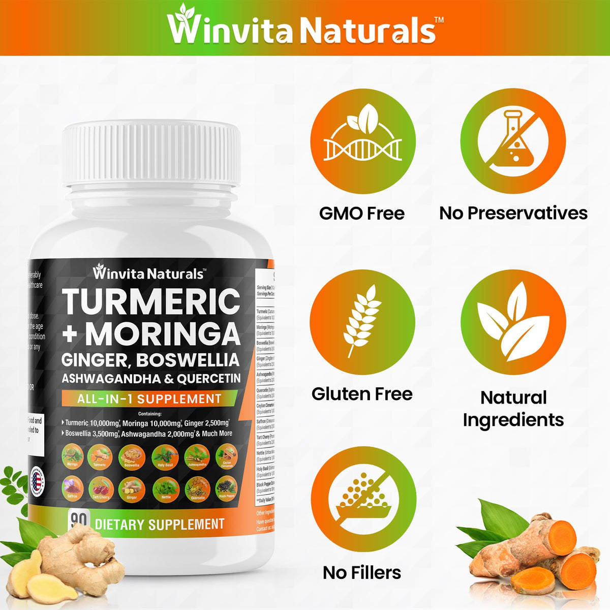 Turmeric Curcumin 10000mg Moringa 10000mg Boswellia 3500mg Ginger 2500mg Winvita NaturalsBuy Supplements Australia