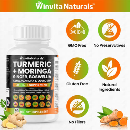 Turmeric Curcumin 10000mg Moringa 10000mg Boswellia 3500mg Ginger 2500mg Winvita NaturalsBuy Supplements Australia