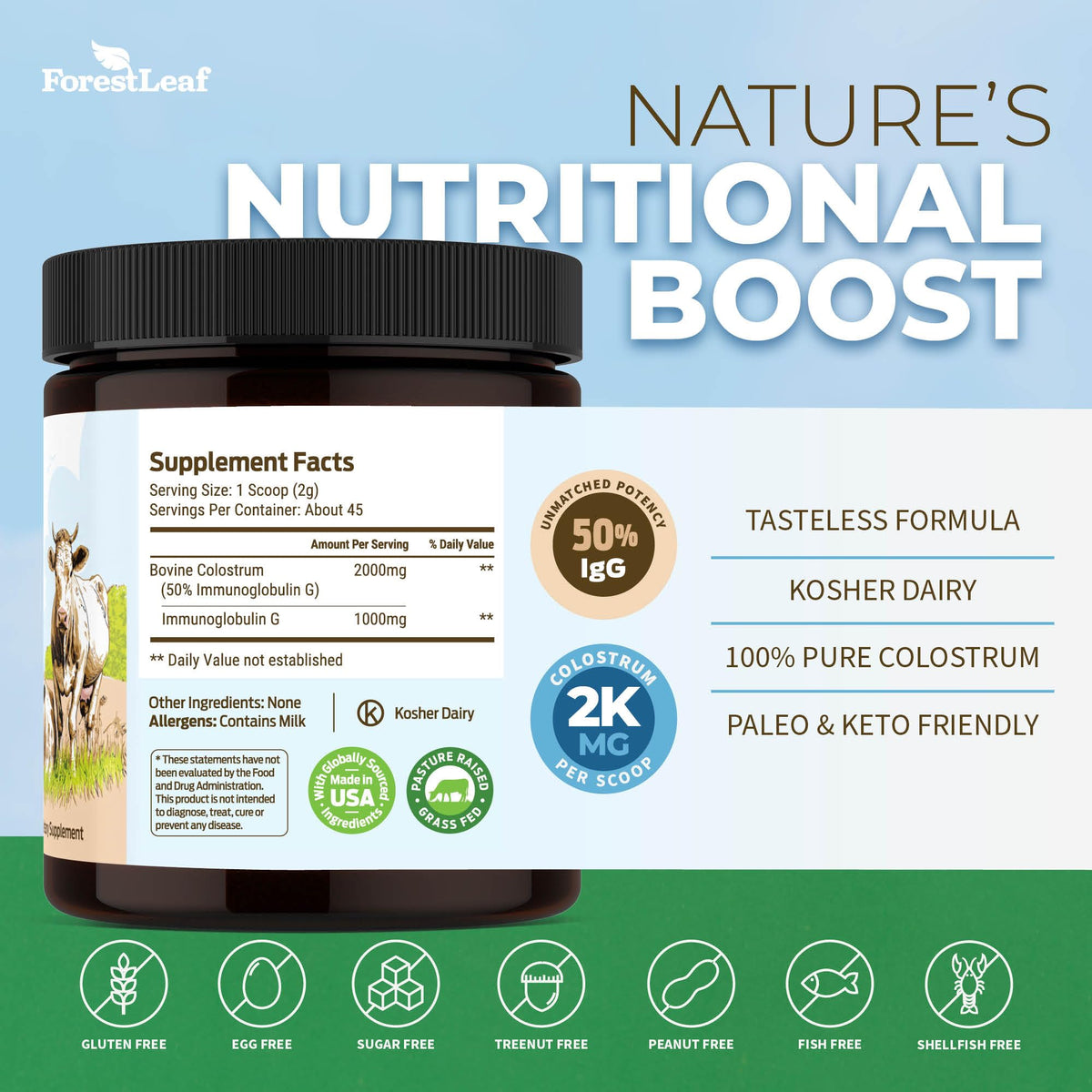 ForestLeaf Colostrum Powder 50% IgG Highest Concentration - Grass Fed Bovine ForestLeafBuy Supplements Australia