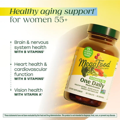 MegaFood Multivitamin for Women 55+ One Daily Womens Multivitamin with Vitamin D3, C, Zinc & Bioavailable Vitamin B12 & Folate MegaFoodBuy Supplements Australia