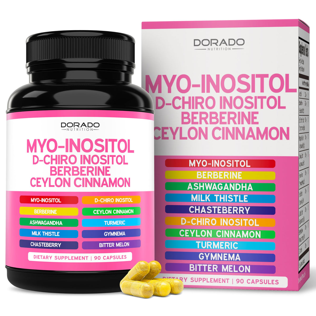 Myo-Inositol & D-Chiro Inositol Supplement For Women (90 Capsules, 40:1 Ratio Myo Inositol) Hormone Balance for Women - 10 in 1 Formula - Third Party Tested, Vegan Safe & USA Made - (90 Count) DORADO NUTRITIONBuy Supplements Australia